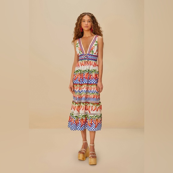 FARM Rio Off-White Picnic Peppers Ainika Midi Dress - Picture 1 of 7